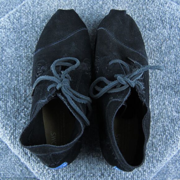 TOMS Moccasin Women Bootie‎ Boots Size 8 Medium Black Suede Lace Up - Picture 6 of 9